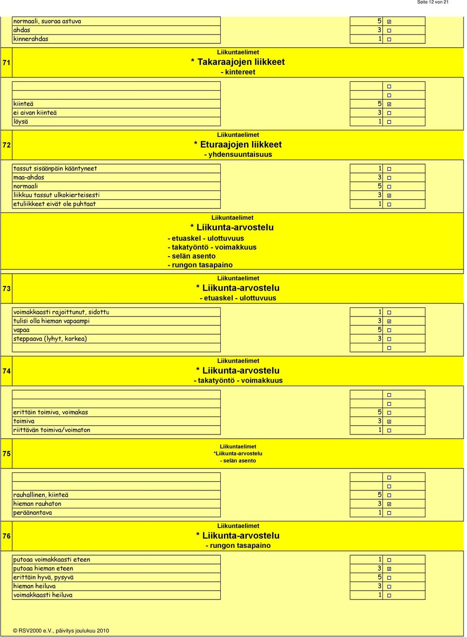 selän asento - rungon tasapaino Liikuntaelimet * Liikunta-arvostelu - etuaskel - ulottuvuus voimakkaasti rajoittunut, sidottu tulisi olla hieman vapaampi vapaa steppaava (lyhyt, korkea) 74