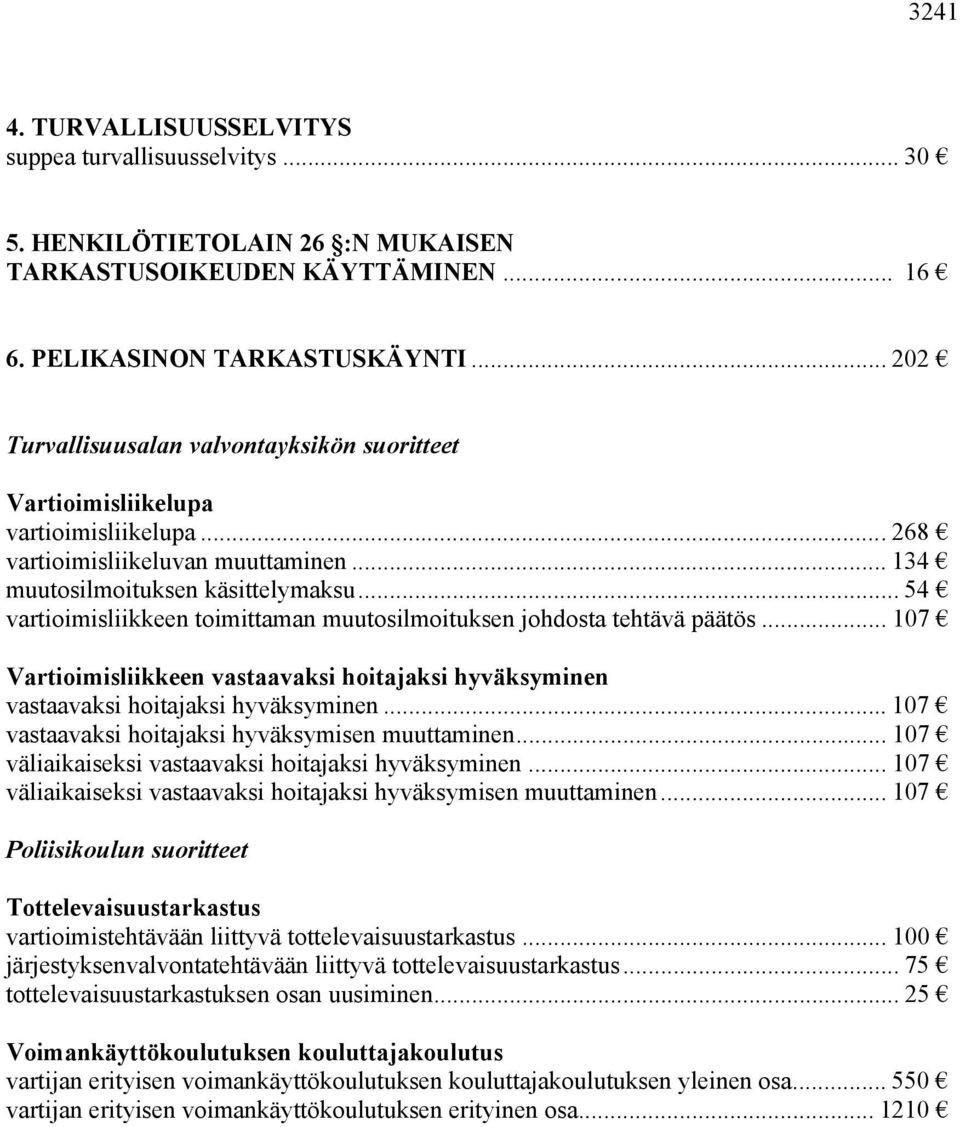 .. 54 vartioimisliikkeen toimittaman muutosilmoituksen johdosta tehtävä päätös... 107 Vartioimisliikkeen vastaavaksi hoitajaksi hyväksyminen vastaavaksi hoitajaksi hyväksyminen.