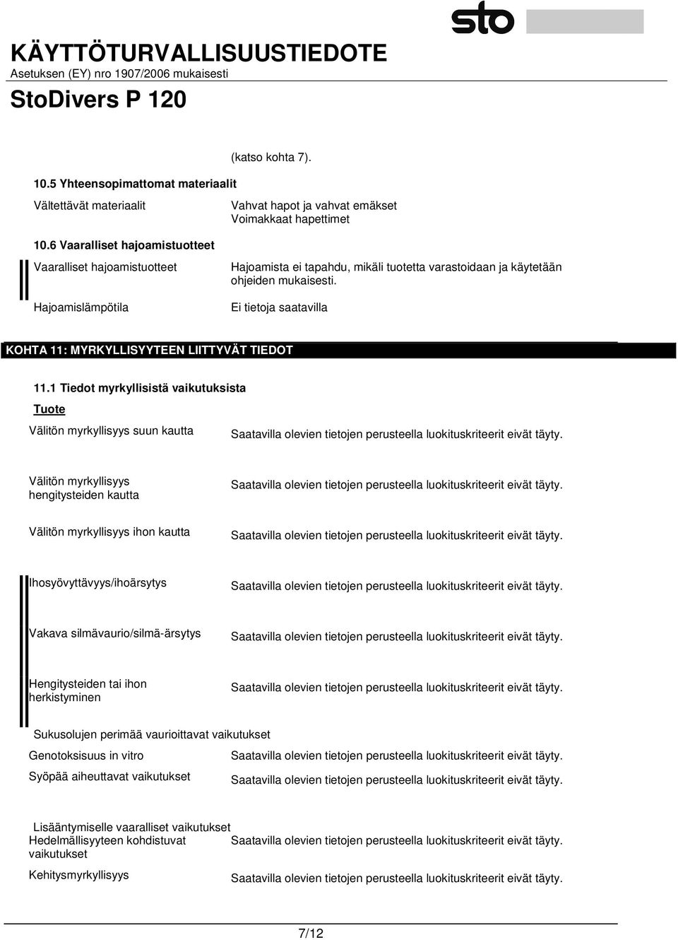 KOHTA 11: MYRKYLLISYYTEEN LIITTYVÄT TIEDOT 11.