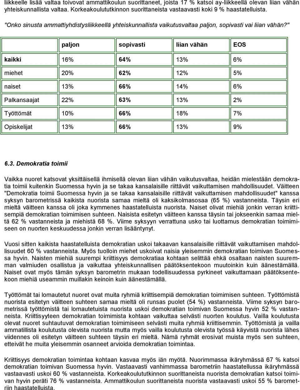 " paljon sopivasti liian vähän EOS kaikki 16% 64% 13%