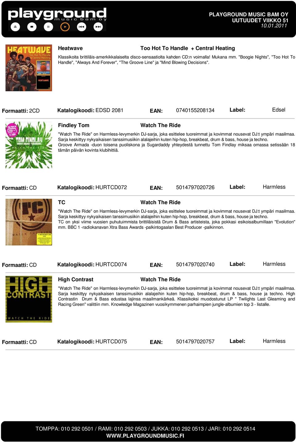 Formaatti: 2CD Katalogikoodi: EDSD 2081 EAN: 0740155208134 Label: Edsel Findley Tom Watch The Ride "Watch The Ride" on Harmless-levymerkin DJ-sarja, joka esittelee tuoreimmat ja kovimmat nousevat