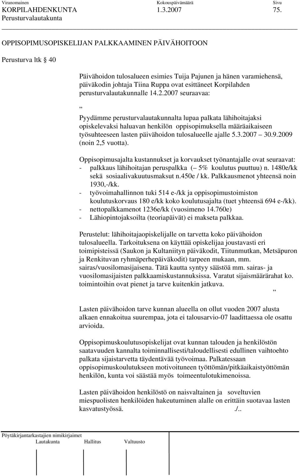 perusturvalautakunnalle 14.2.