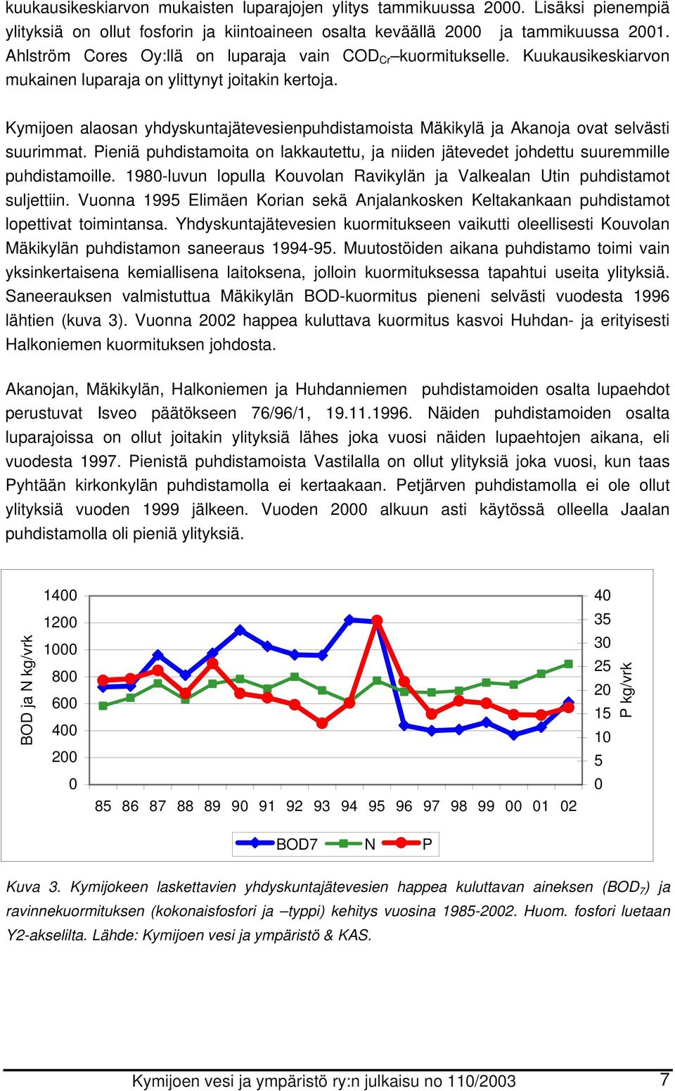 Kymijoen alaosan yhdyskuntajätevesienpuhdistamoista Mäkikylä ja Akanoja ovat selvästi suurimmat. Pieniä puhdistamoita on lakkautettu, ja niiden jätevedet johdettu suuremmille puhdistamoille.