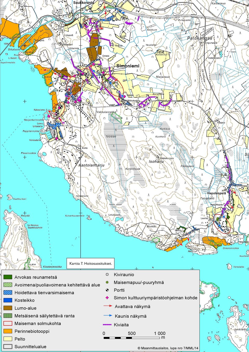 Portti Kosteio Simon ulttuuriympäristöohelman ohde Lumo-alue Metsäisenä säilytettävä ranta
