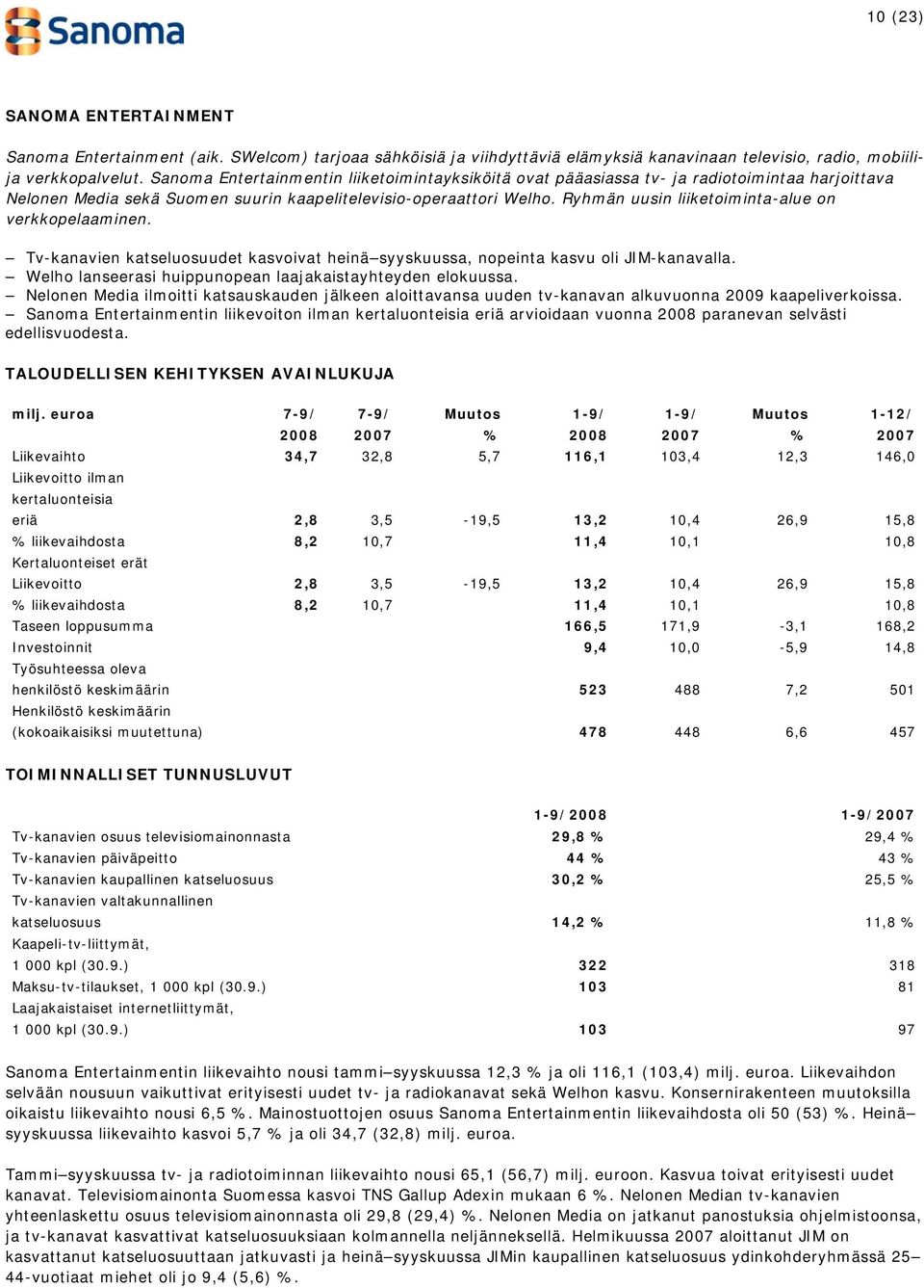 Ryhmän uusin liiketoiminta-alue on verkkopelaaminen. Tv-kanavien katseluosuudet kasvoivat heinä syyskuussa, nopeinta kasvu oli JIM-kanavalla.