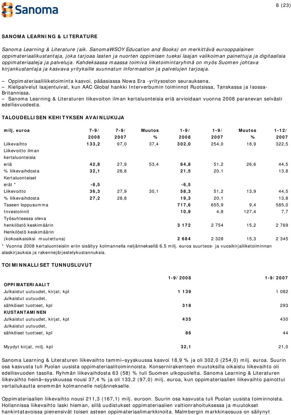 palveluja. Kahdeksassa maassa toimiva liiketoimintaryhmä on myös Suomen johtava kirjankustantaja ja kasvava yrityksille suunnatun informaation ja palvelujen tarjoaja.