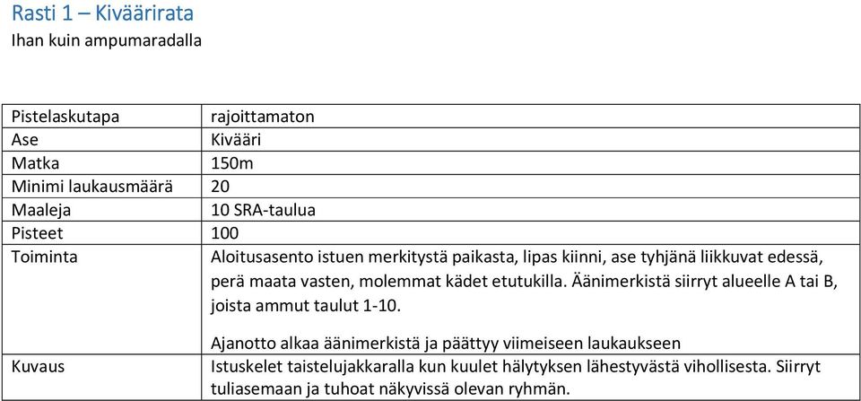 etutukilla. Äänimerkistä siirryt alueelle A tai B, joista ammut taulut 1-10.