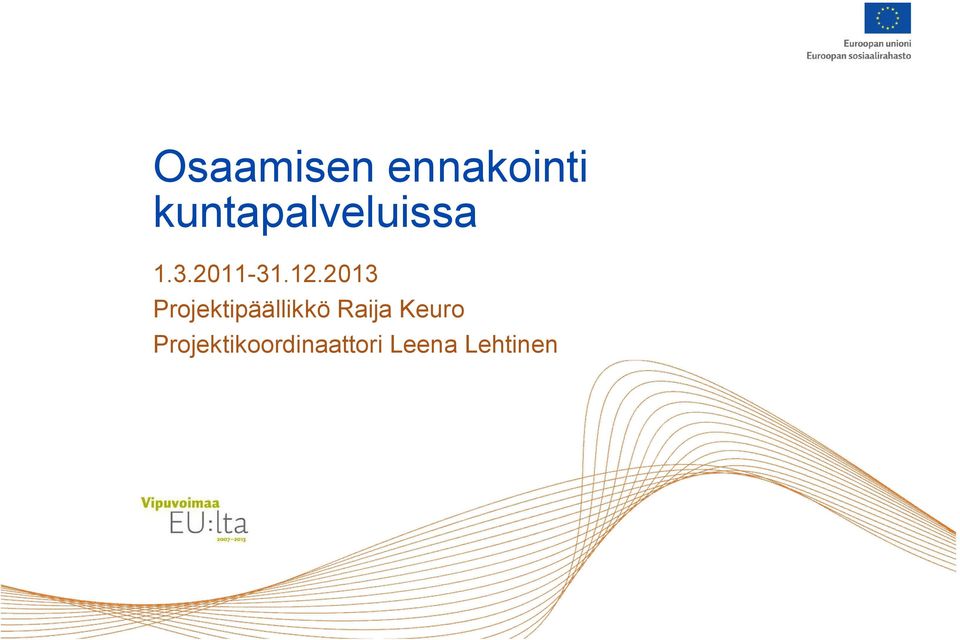 2013 Projektipäällikkö Raija