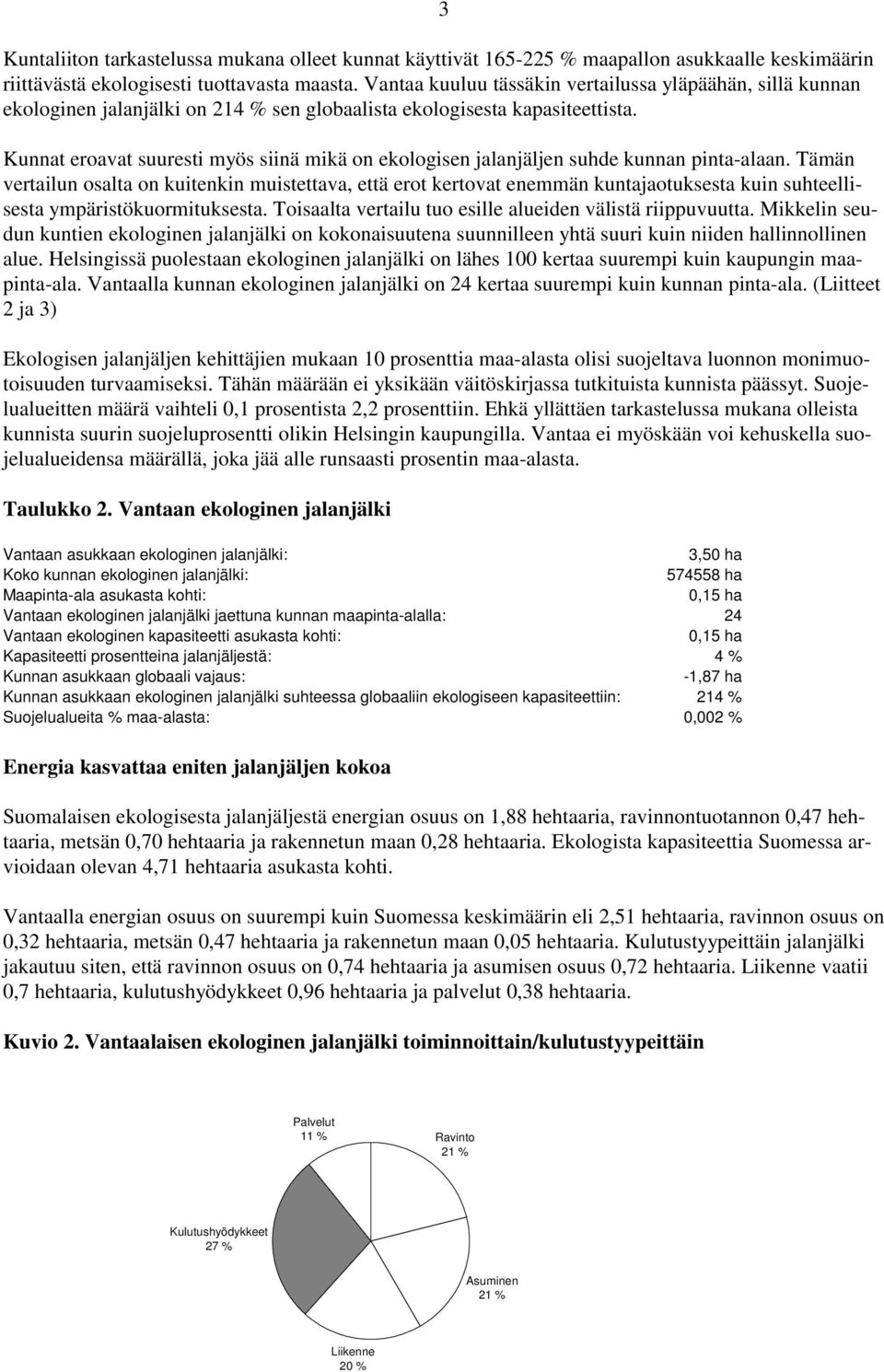 Kunnat eroavat suuresti myös siinä mikä on ekologisen jalanjäljen suhde kunnan pinta-alaan.
