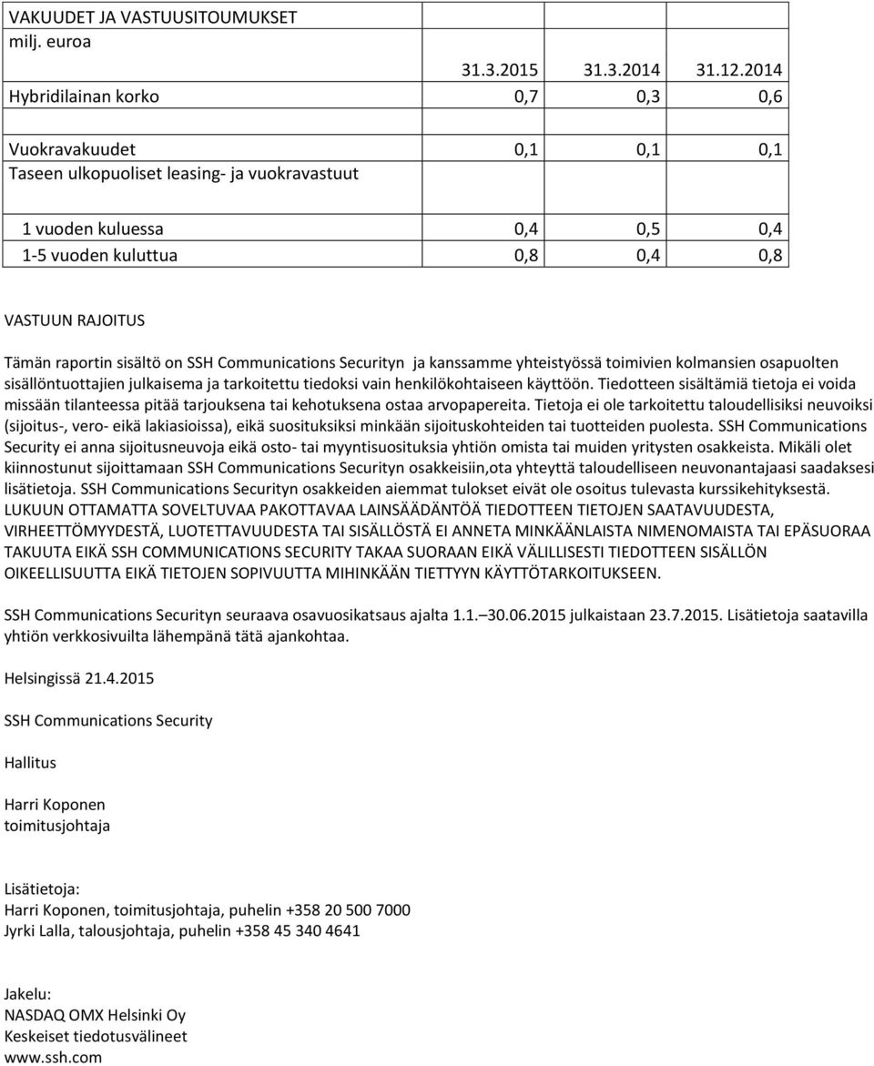 sisältö on SSH Communications Securityn ja kanssamme yhteistyössä toimivien kolmansien osapuolten sisällöntuottajien julkaisema ja tarkoitettu tiedoksi vain henkilökohtaiseen käyttöön.