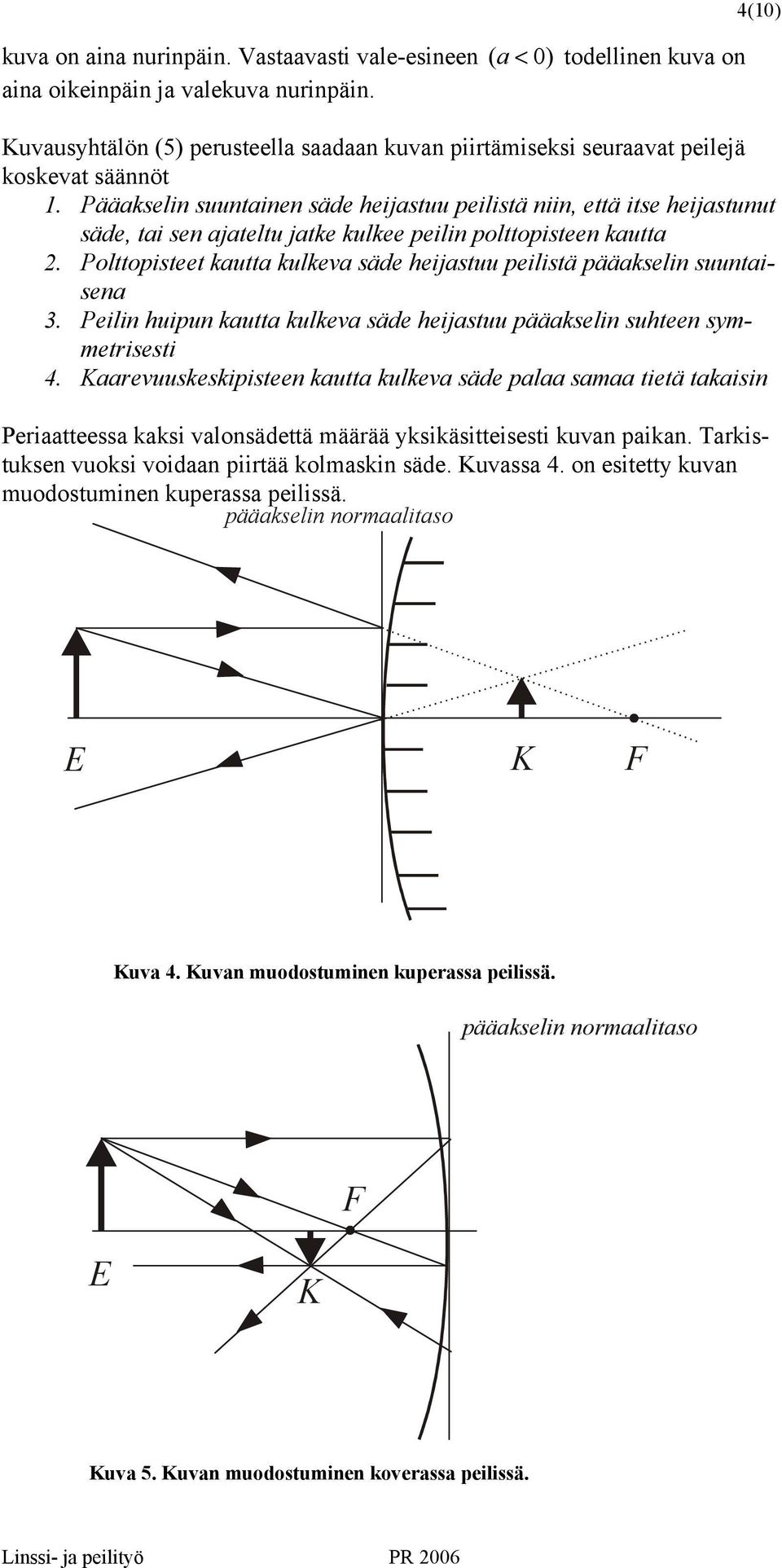 Peilin huipun kutt kulkev säde heijstuu pääkselin suhteen symmetrisesti 4. Krevuuskeskipisteen kutt kulkev säde pl sm tietä tkisin Peritteess kksi vlonsädettä määrää yksikäsitteisesti kuvn pikn.