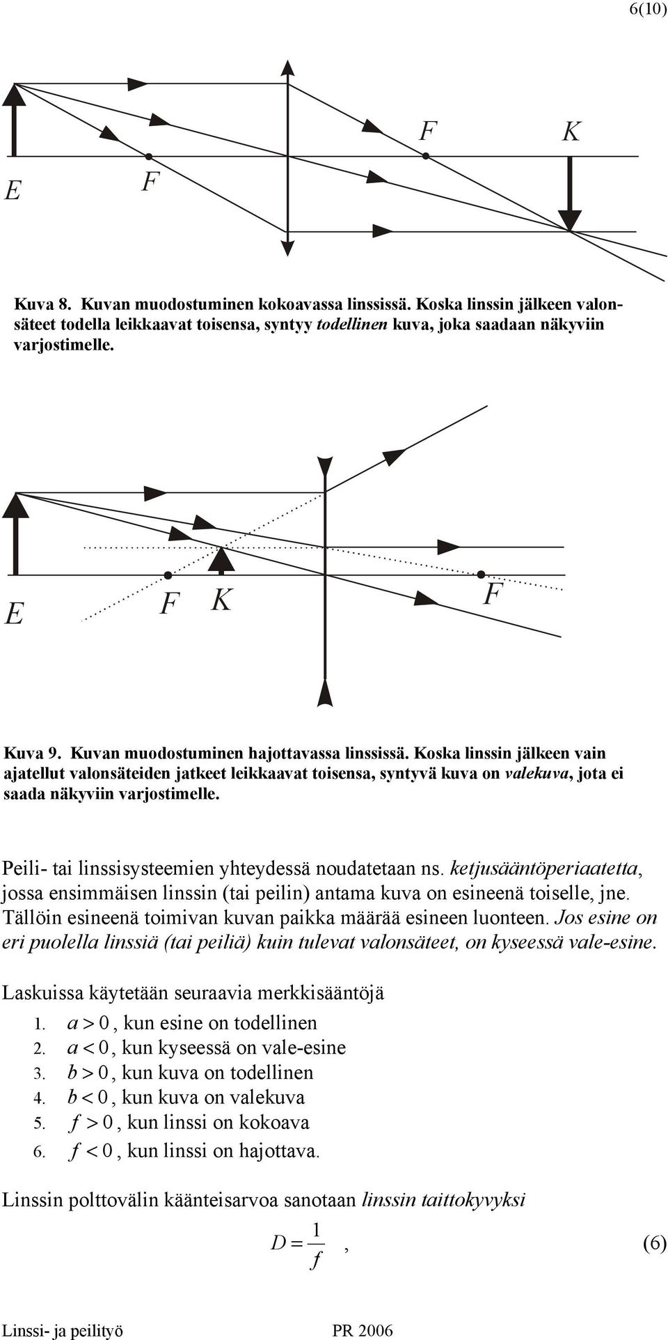 Peili- ti linssisysteemien yhteydessä noudtetn ns. ketjusääntöperitett, joss ensimmäisen linssin (ti peilin) ntm kuv on esineenä toiselle, jne.