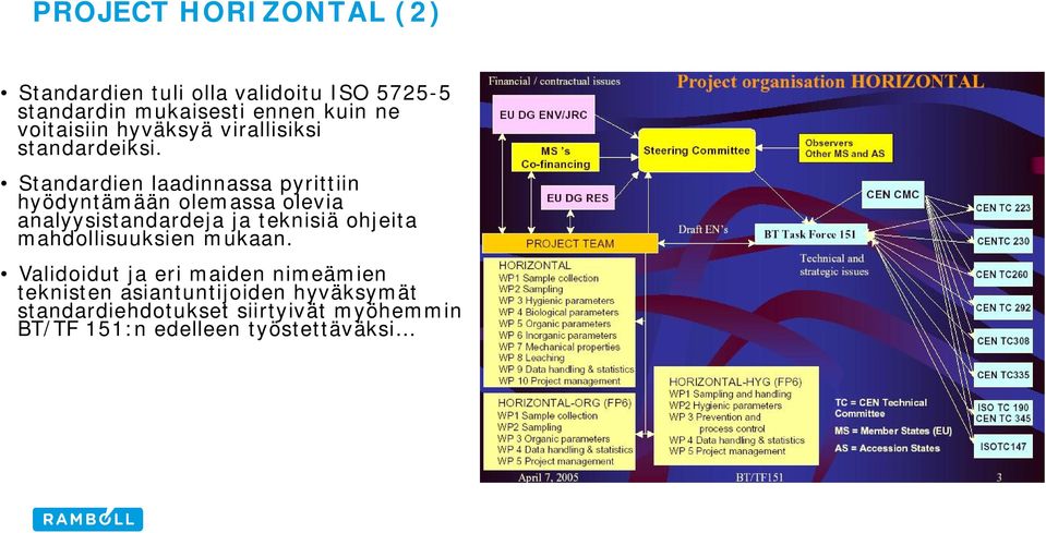 Standardien laadinnassa pyrittiin hyödyntämään olemassa olevia analyysistandardeja ja teknisiä ohjeita