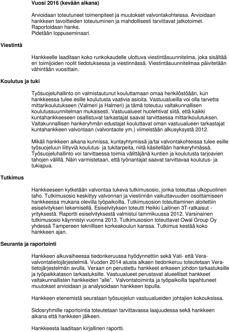 Viestintä Kulutus ja tuki Tutkimus Seuranta ja raprtinti Hankkeelle laaditaan kk runkkaudelle ulttuva viestintäsuunnitelma, jka sisältää eri timijiden rlit tiedtuksessa ja viestinnässä.