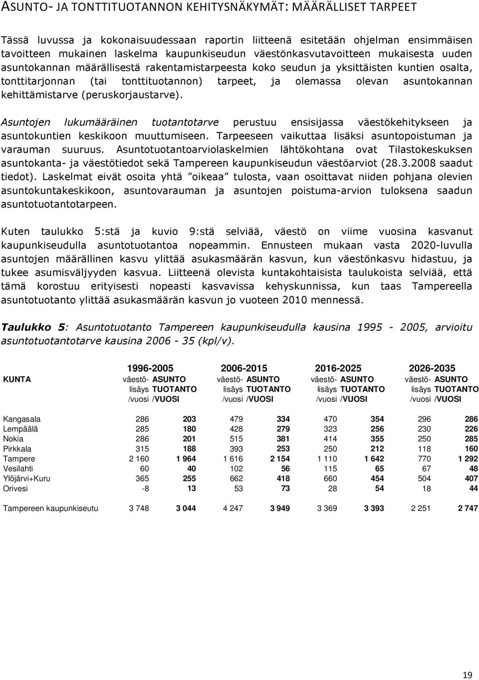 asuntokannan kehittämistarve (peruskorjaustarve). Asuntojen lukumääräinen tuotantotarve perustuu ensisijassa väestökehitykseen ja asuntokuntien keskikoon muuttumiseen.