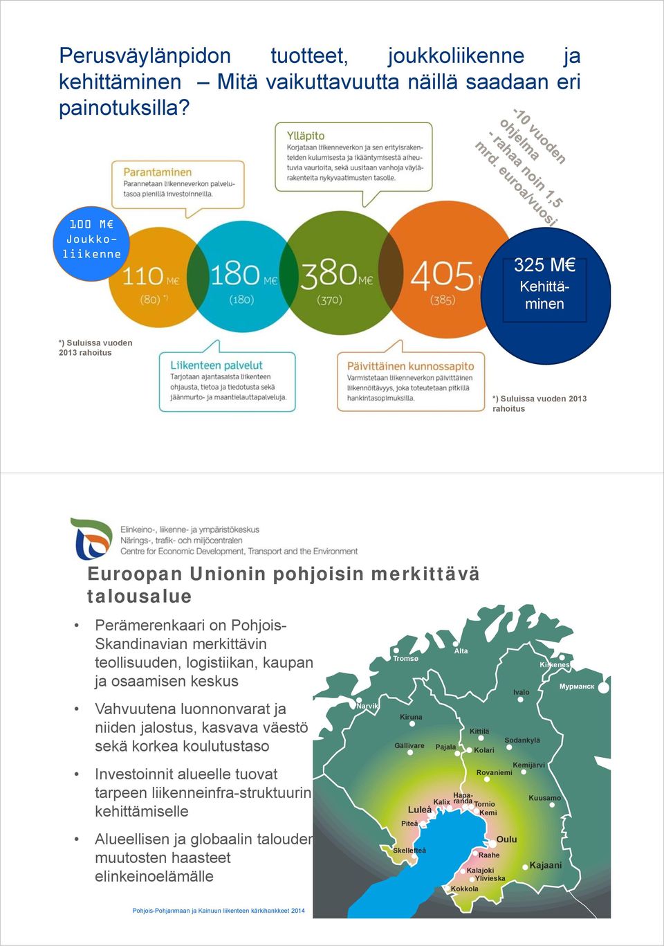 merkittävin teollisuuden, logistiikan, kaupan ja osaamisen keskus Vahvuutena luonnonvarat ja niiden jalostus, kasvava väestö sekä korkea koulutustaso Investoinnit alueelle tuovat tarpeen