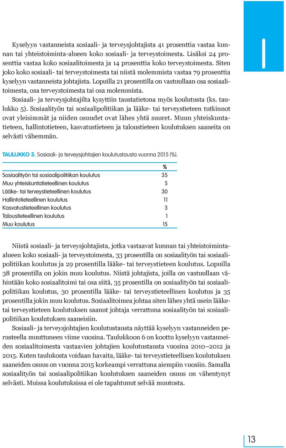 Siten joko koko sosiaali- tai terveystoimesta tai niistä molemmista vastaa 79 prosenttia kyselyyn vastanneista johtajista.