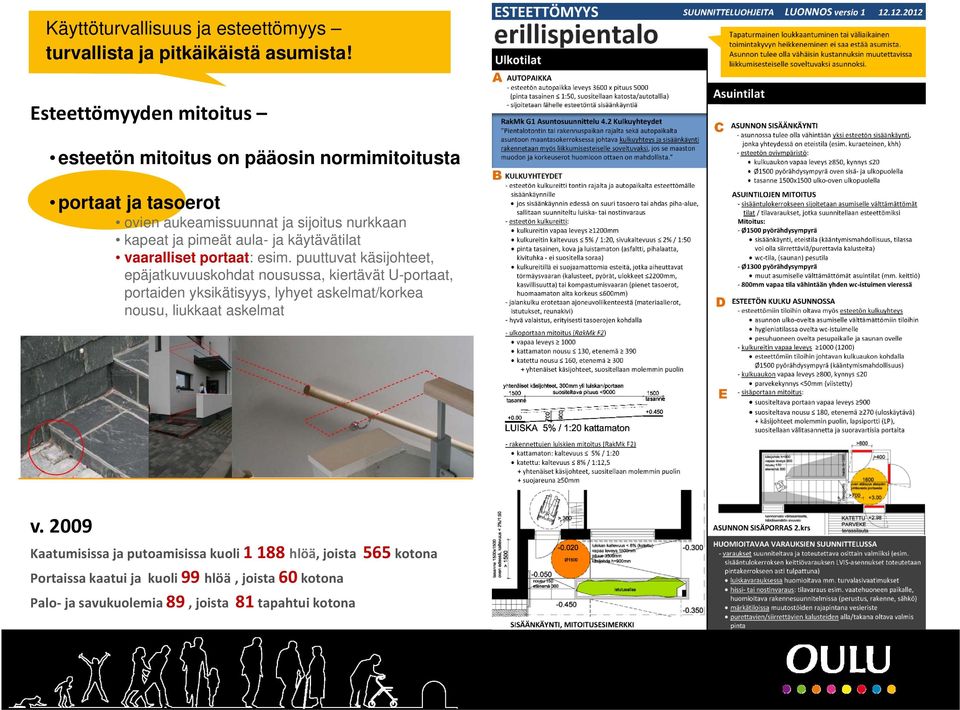 pimeät aula- ja käytävätilat vaaralliset portaat: esim.