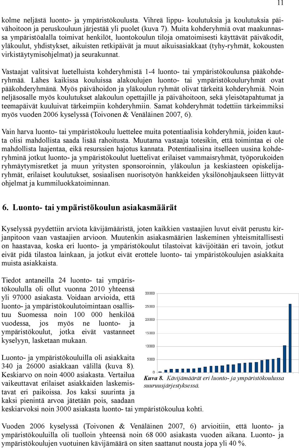 (tyhy ryhmät, kokousten virkistäytymisohjelmat) ja seurakunnat. Vastaajat valitsivat luetelluista kohderyhmistä 1 4 luonto tai ympäristökoulunsa pääkohderyhmää.