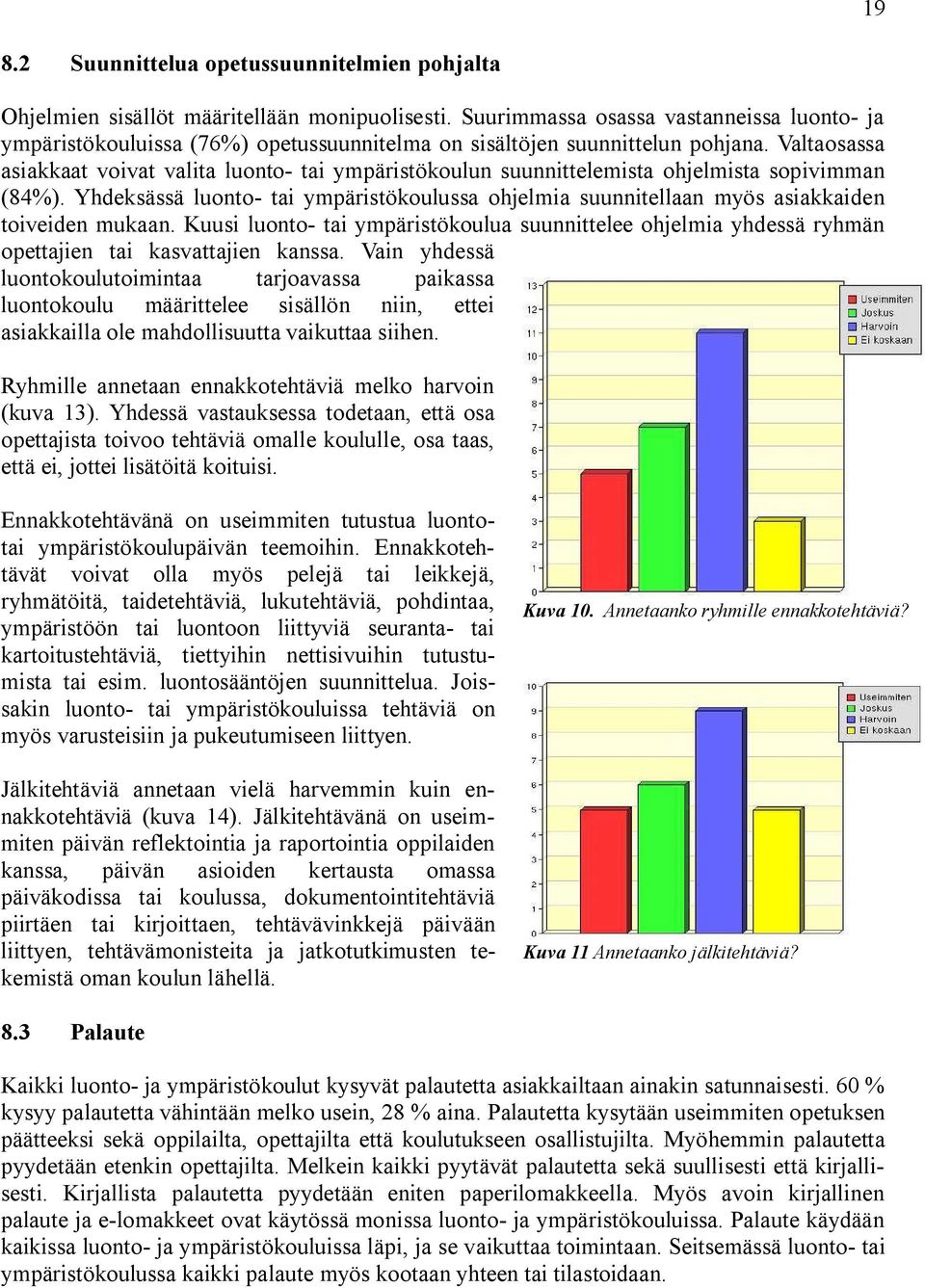 Valtaosassa asiakkaat voivat valita luonto tai ympäristökoulun suunnittelemista ohjelmista sopivimman (84%).