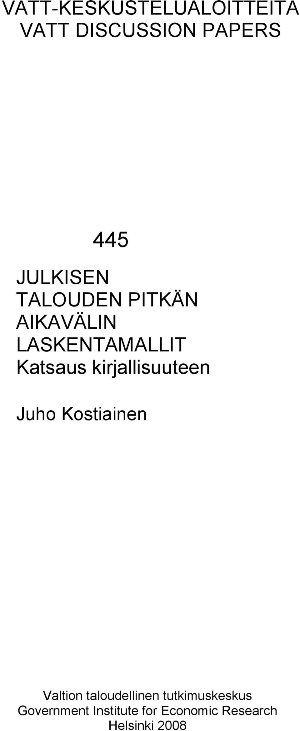 kirjallisuueen Juho Kosiainen Valion aloudellinen