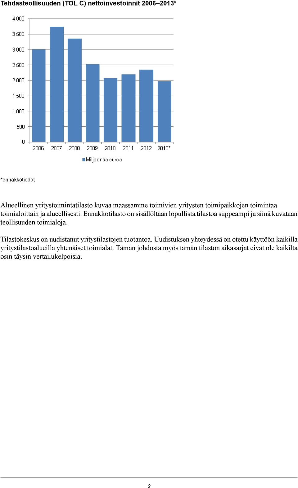 Ennakkotilasto on sisällöltään lopullista tilastoa suppeampi ja siinä kuvataan teollisuuden toimialoja.