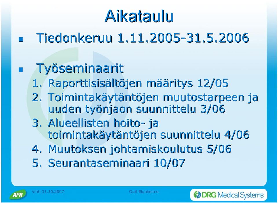 Toimintakäytäntöjen muutostarpeen ja uuden työnjaon suunnittelu 3/06 3.