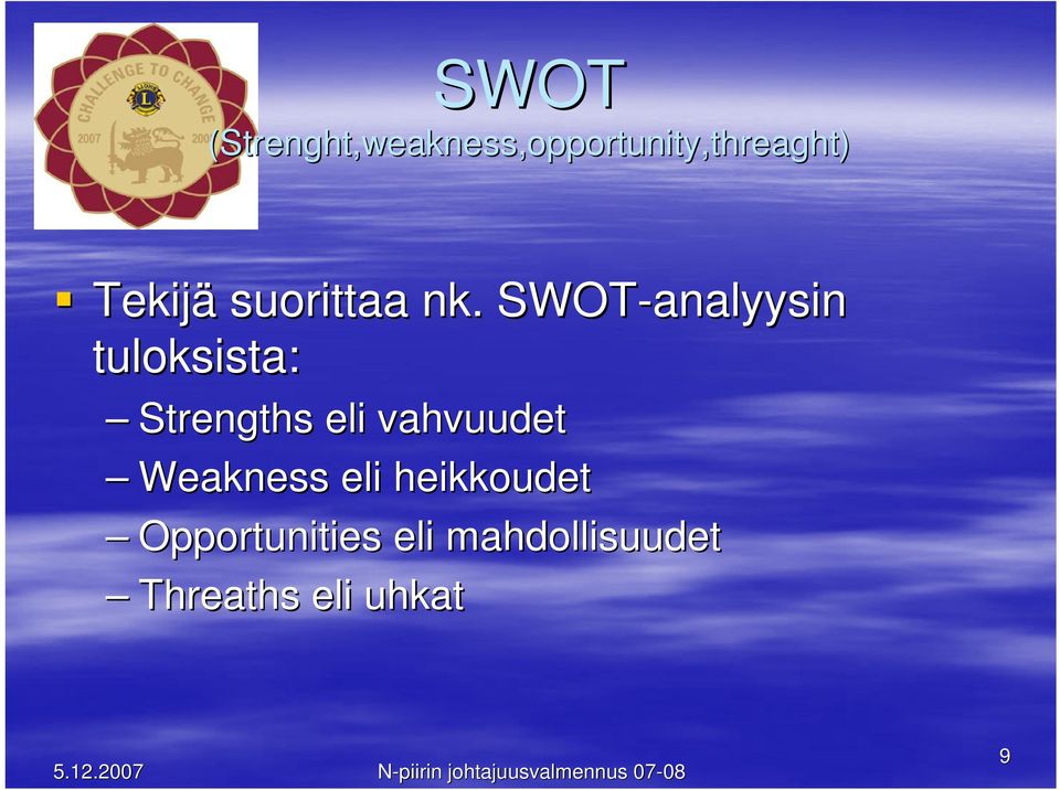 SWOT-analyysin tuloksista: Strengths eli