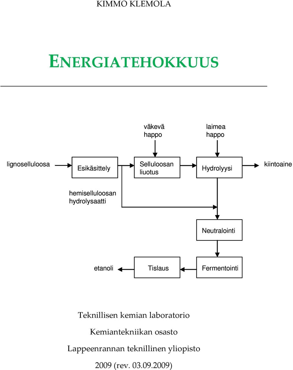 hydrolysaatti Neutralointi etanoli Tislaus Fermentointi Teknillisen kemian