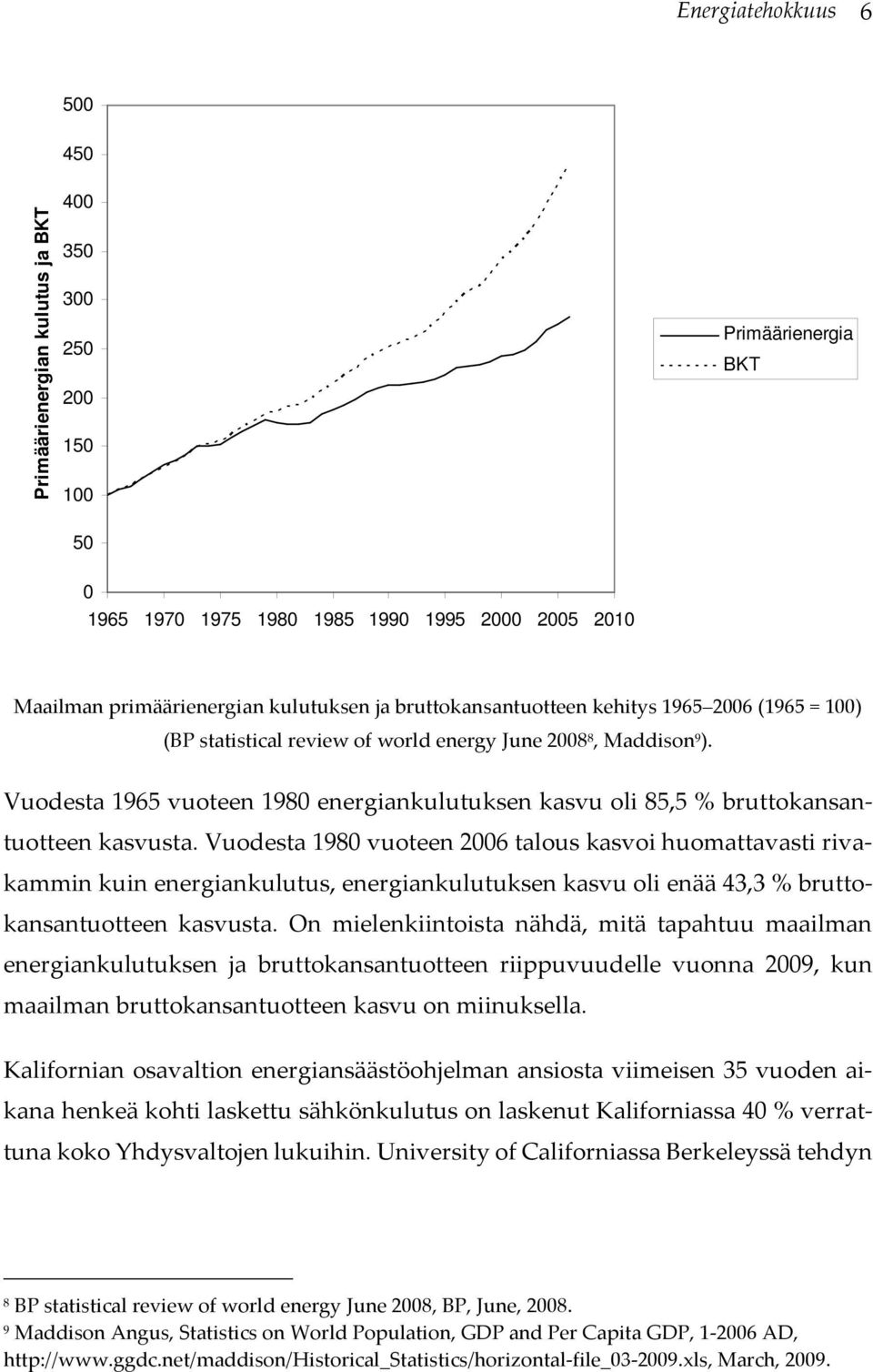 Vuodesta 1965 vuoteen 1980 energiankulutuksen kasvu oli 85,5 % bruttokansantuotteen kasvusta.