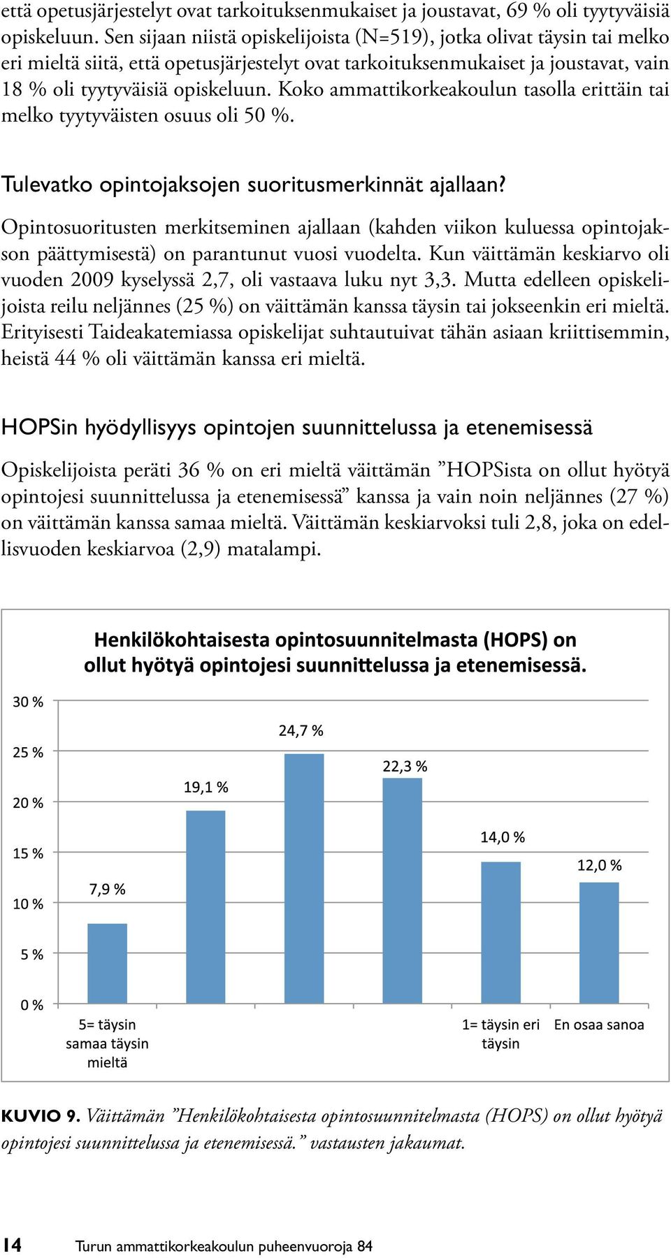 Koko ammattikorkeakoulun tasolla erittäin tai melko tyytyväisten osuus oli 50 %. Tulevatko opintojaksojen suoritusmerkinnät ajallaan?