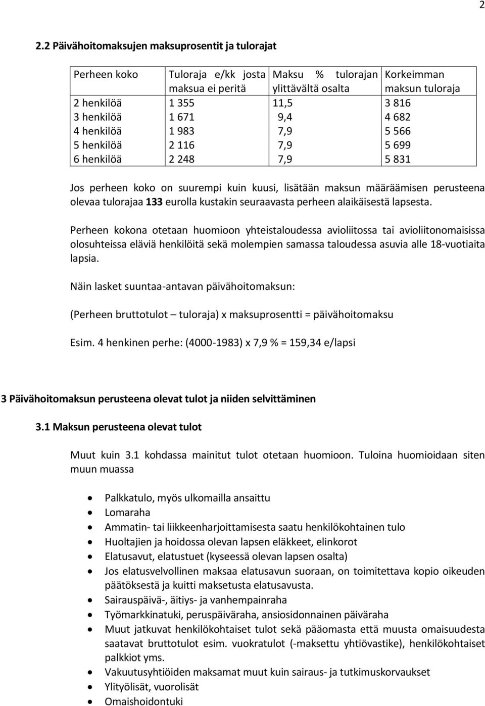 tulorajaa 133 eurolla kustakin seuraavasta perheen alaikäisestä lapsesta.