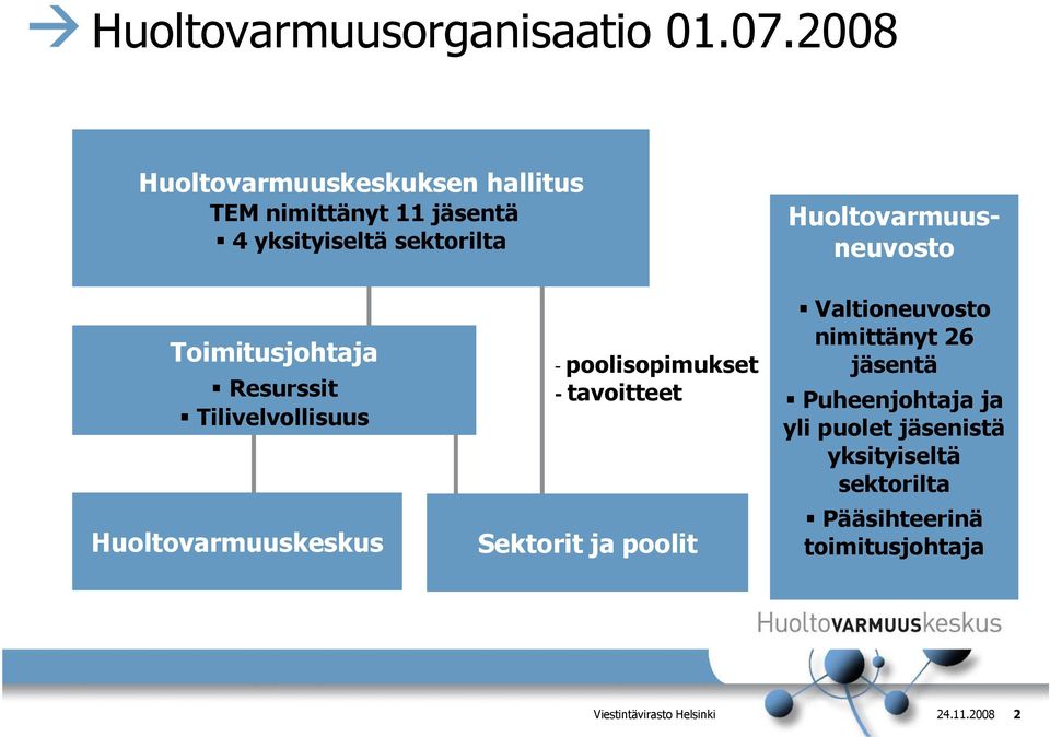 Huoltovarmuusneuvosto Toimitusjohtaja Resurssit Tilivelvollisuus Huoltovarmuuskeskus - poolisopimukset -