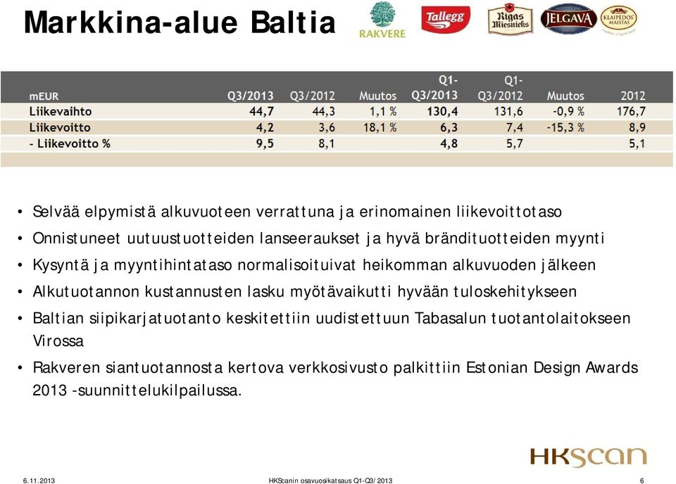 myötävaikutti hyvään tuloskehitykseen Baltian siipikarjatuotanto keskitettiin uudistettuun Tabasalun tuotantolaitokseen Virossa Rakveren