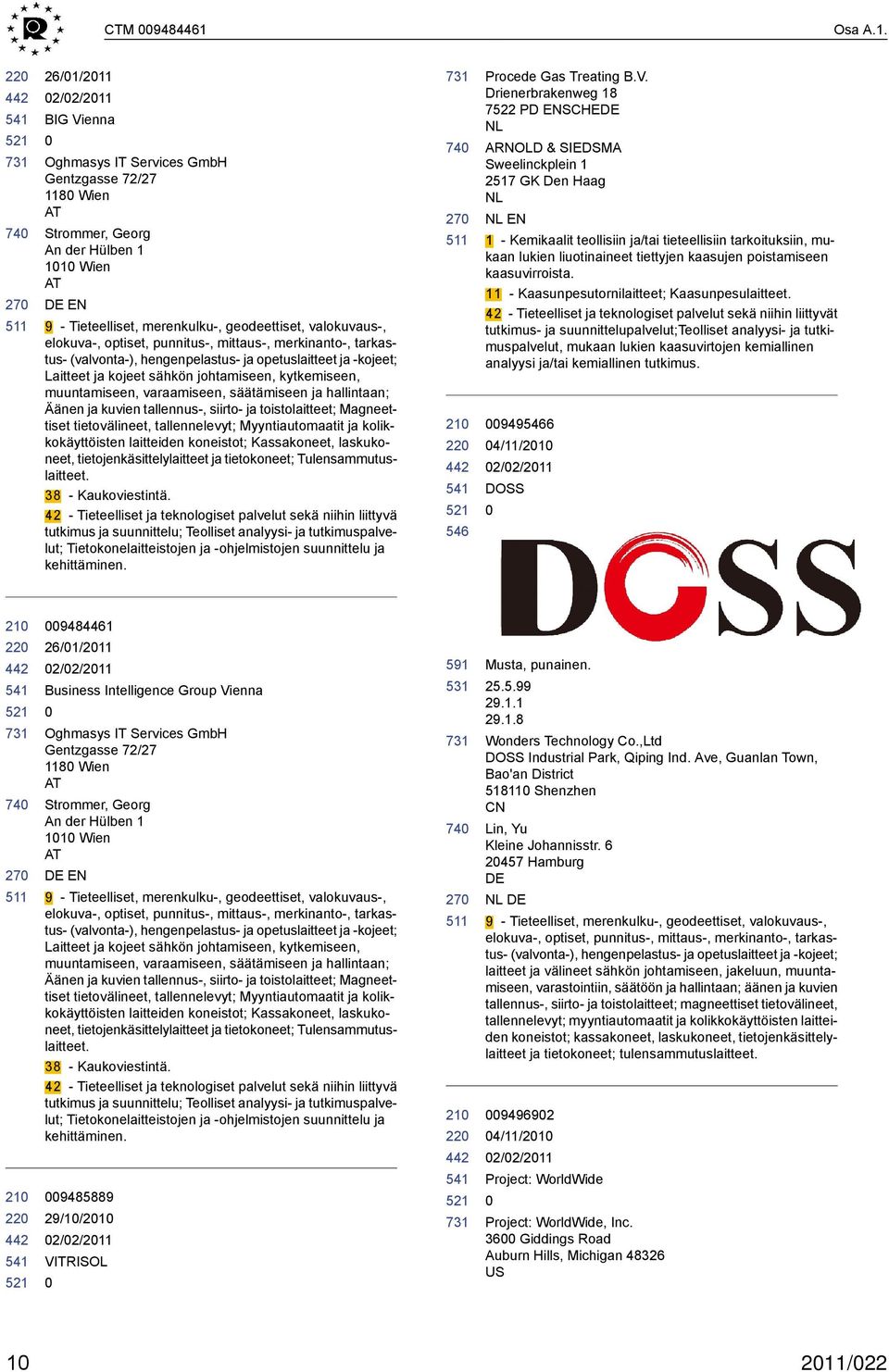 22 26/1/211 BIG Vienna Oghmasys Services GmbH Gentzgasse 72/27 118 Wien AT Strommer, Georg An der Hülben 1 11 Wien AT EN 9 - Tieteelliset, merenkulku-, geodeettiset, valokuvaus-, elokuva-, optiset,