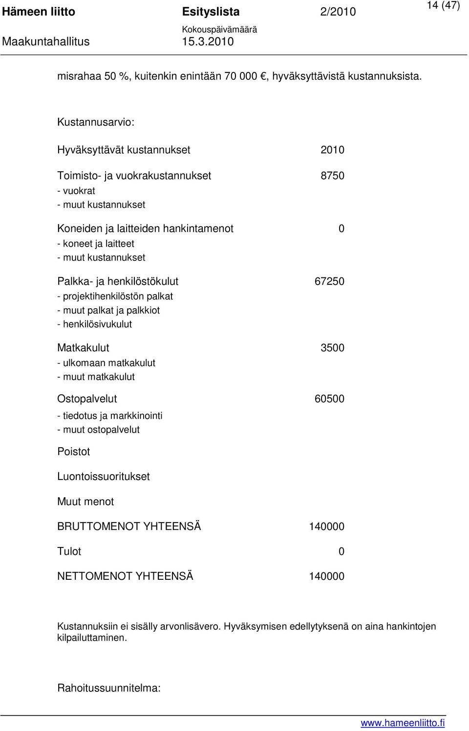 kustannukset Palkka- ja henkilöstökulut 67250 - projektihenkilöstön palkat - muut palkat ja palkkiot - henkilösivukulut Matkakulut 3500 - ulkomaan matkakulut - muut matkakulut