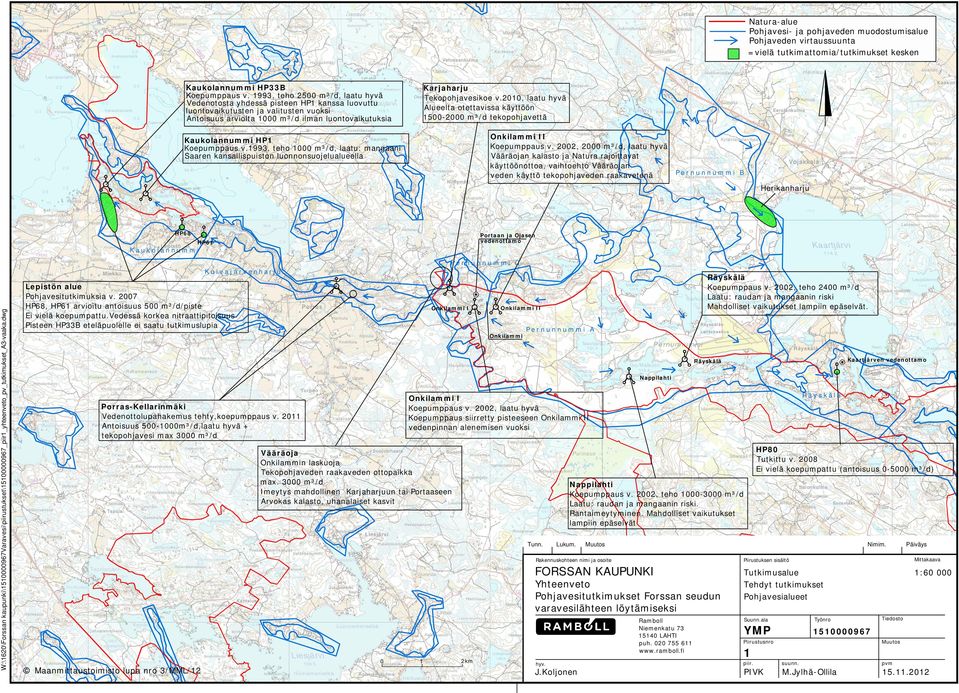 Tekopohjavesikoe v.2010, laatu hyvä Alueelta otettavissa käyttöön 1500-2000 m³/d tekopohjavettä Onkilammi II Koepumppaus v.