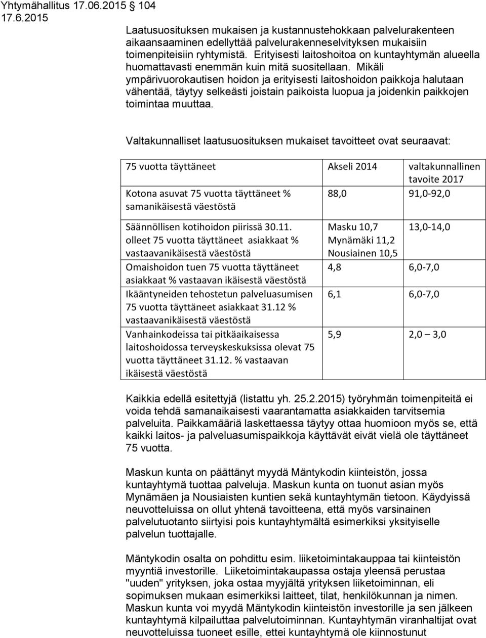 Mikäli ympärivuorokautisen hoidon ja erityisesti laitoshoidon paikkoja halutaan vähentää, täytyy selkeästi joistain paikoista luopua ja joidenkin paikkojen toimintaa muuttaa.