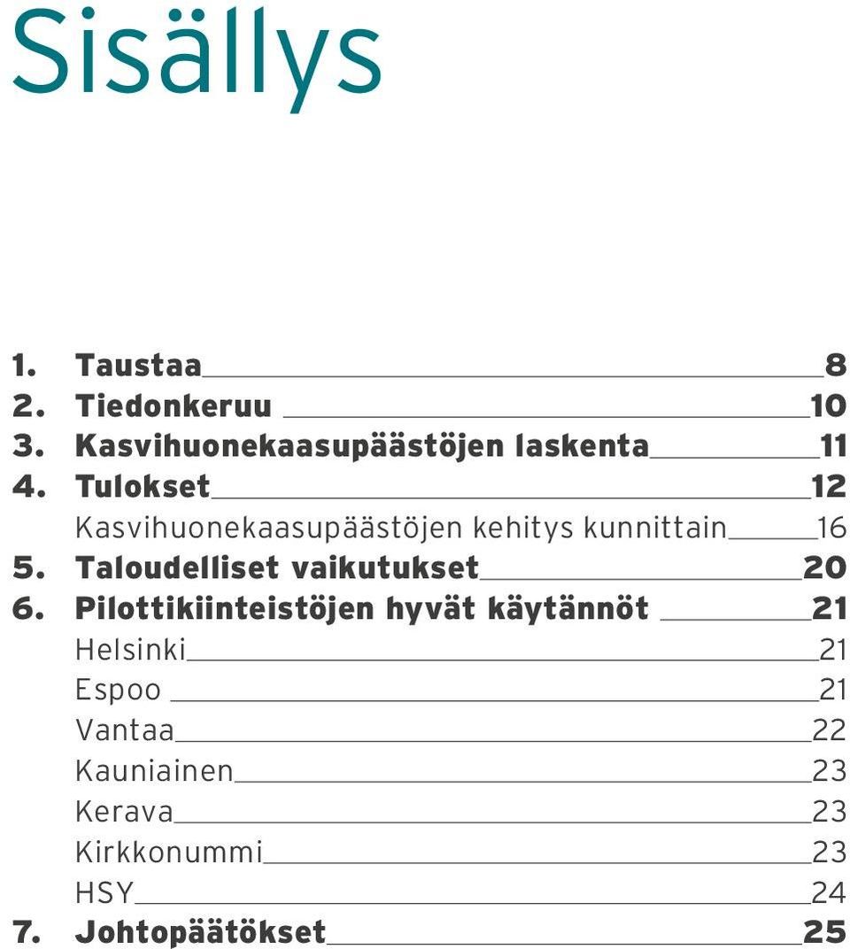 Tulokset 12 Kasvihuonekaasupäästöjen kehitys kunnittain 16 5.