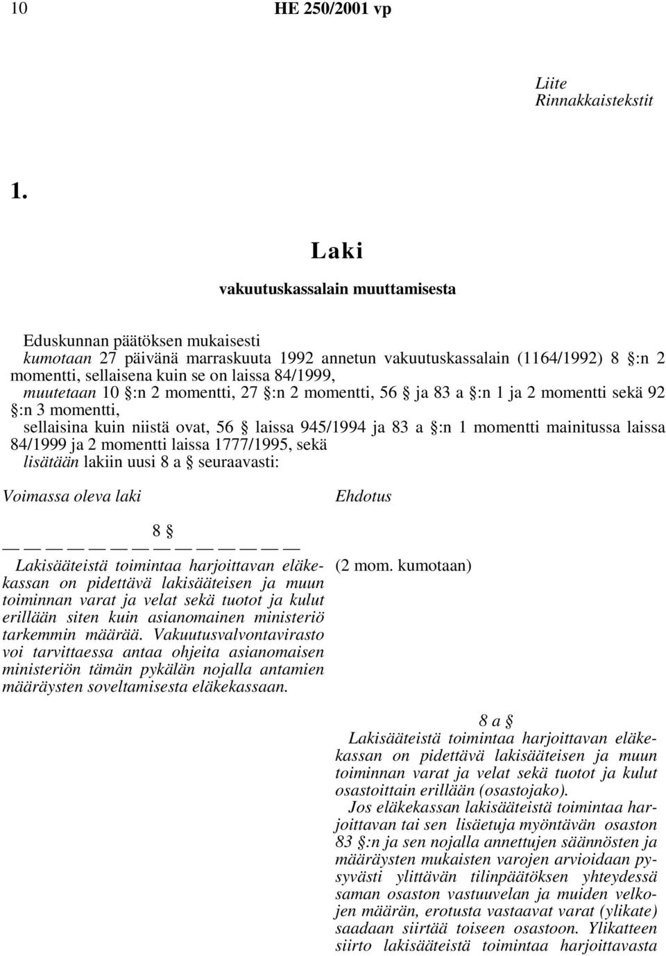 muutetaan 10 :n 2 momentti, 27 :n 2 momentti, 56 ja 83 a :n 1 ja 2 momentti sekä 92 :n 3 momentti, sellaisina kuin niistä ovat, 56 laissa 945/1994 ja 83 a :n 1 momentti mainitussa laissa 84/1999 ja 2