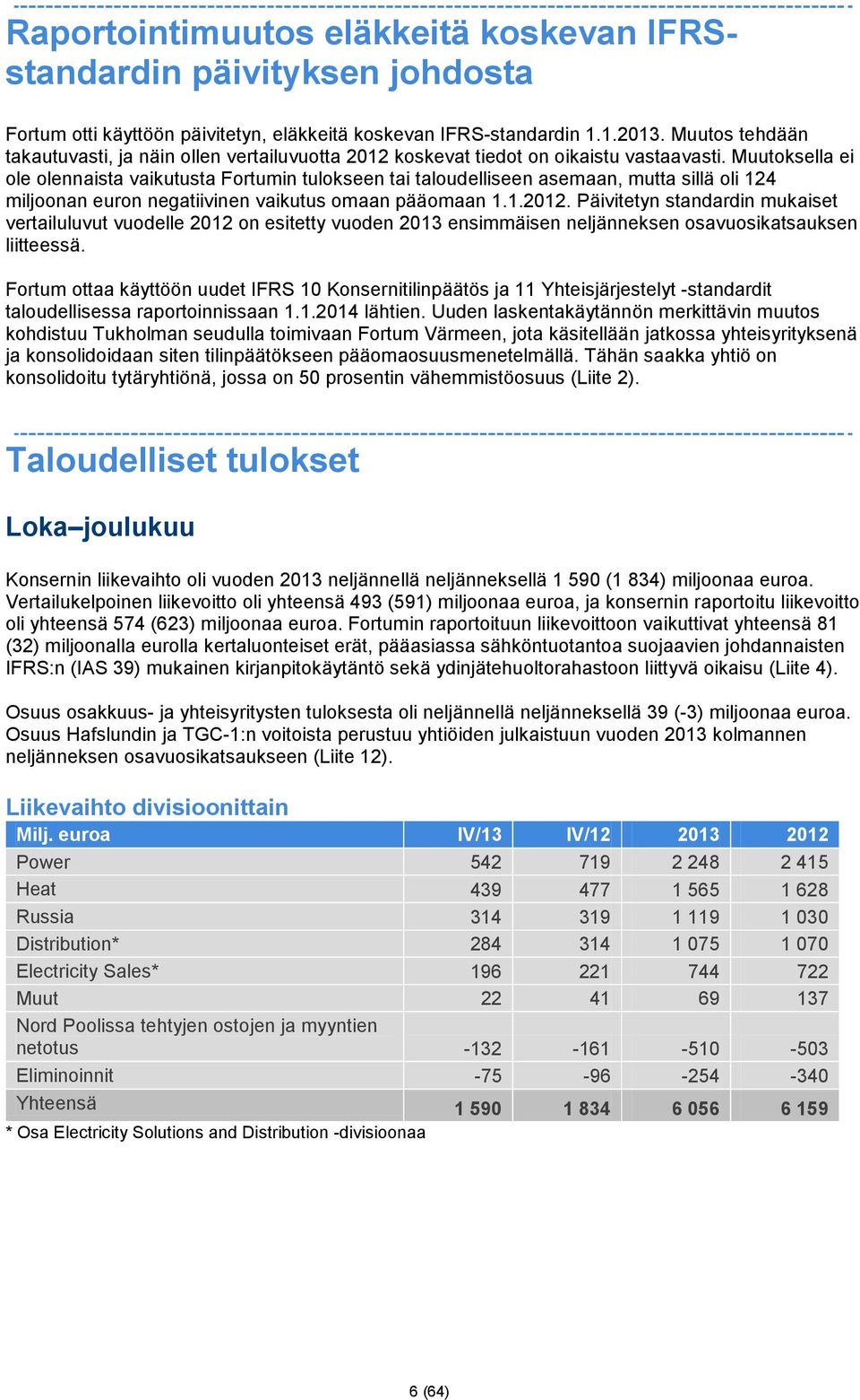 Muutoksella ei ole olennaista vaikutusta Fortumin tulokseen tai taloudelliseen asemaan, mutta sillä oli 124 miljoonan euron negatiivinen vaikutus omaan pääomaan 1.1.2012.