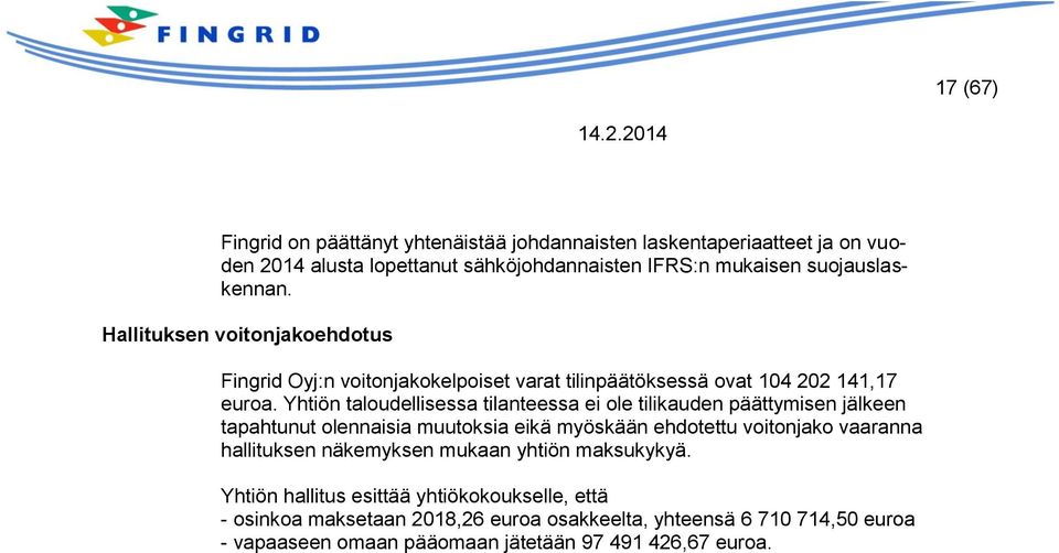Yhtiön taloudellisessa tilanteessa ei ole tilikauden päättymisen jälkeen tapahtunut olennaisia muutoksia eikä myöskään ehdotettu voitonjako vaaranna hallituksen