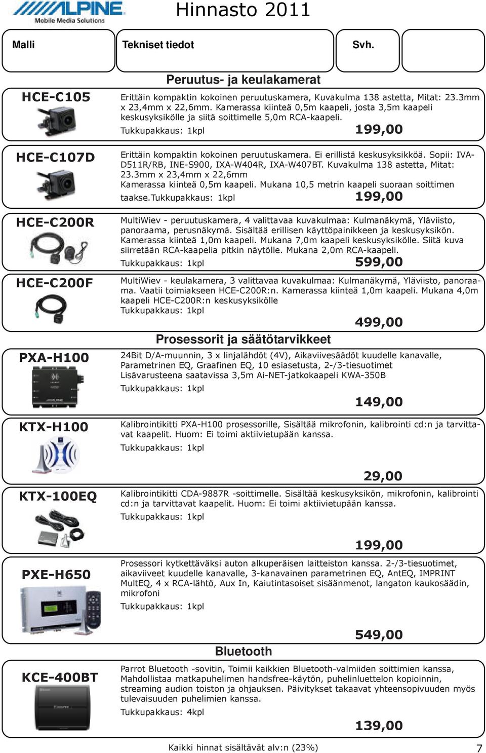 Ei erillistä keskusyksikköä. Sopii: IVA- D511R/RB, INE-S900, IXA-W404R, IXA-W407BT. Kuvakulma 138 astetta, Mitat: 23.3mm x 23,4mm x 22,6mm Kamerassa kiinteä 0,5m kaapeli.