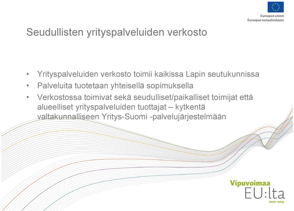 Verkostossa toimivat sekä seudulliset/paikalliset toimijat että alueelliset