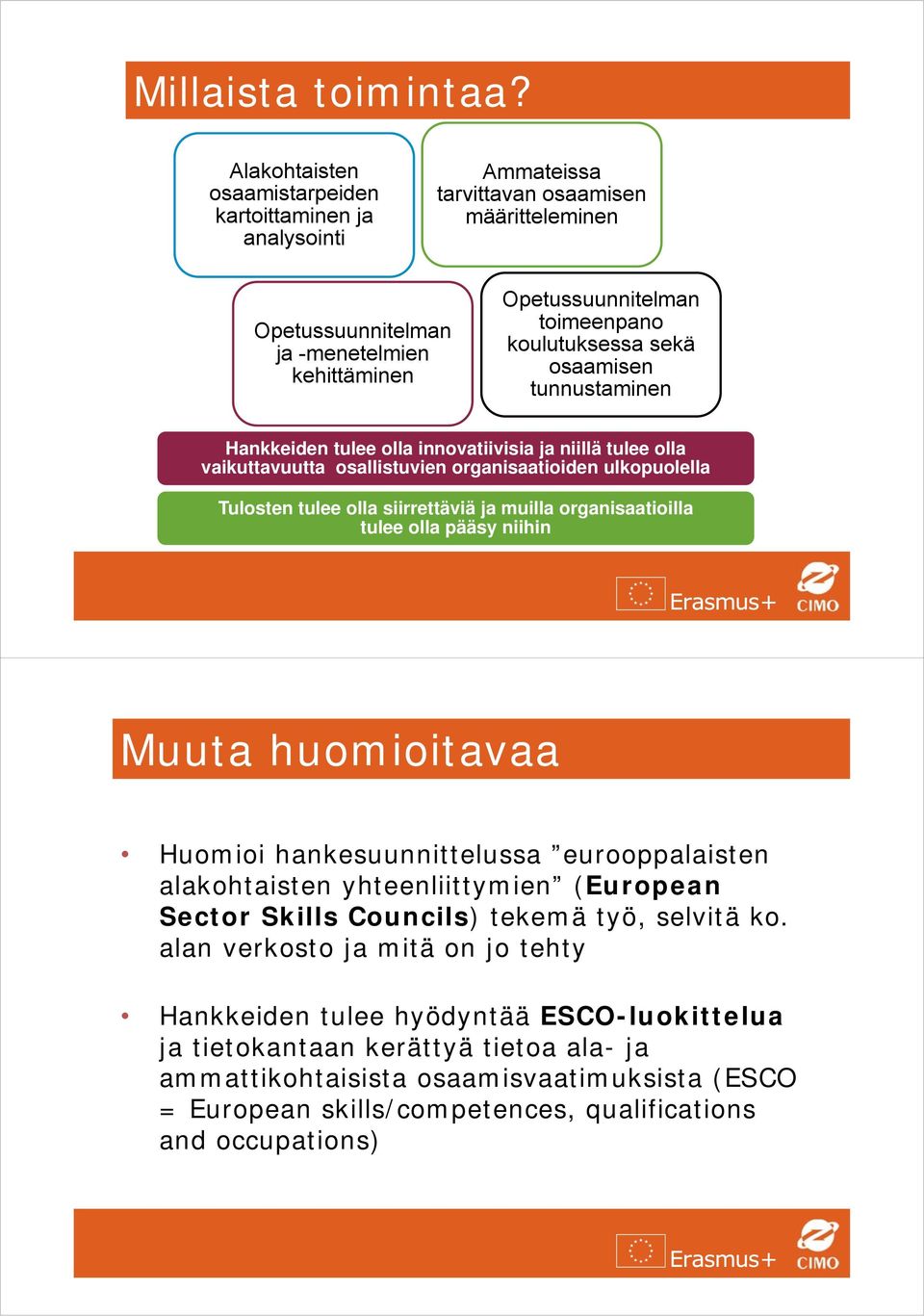 koulutuksessa sekä osaamisen tunnustaminen Hankkeiden tulee olla innovatiivisia ja niillä tulee olla vaikuttavuutta osallistuvien organisaatioiden ulkopuolella Tulosten tulee olla siirrettäviä ja