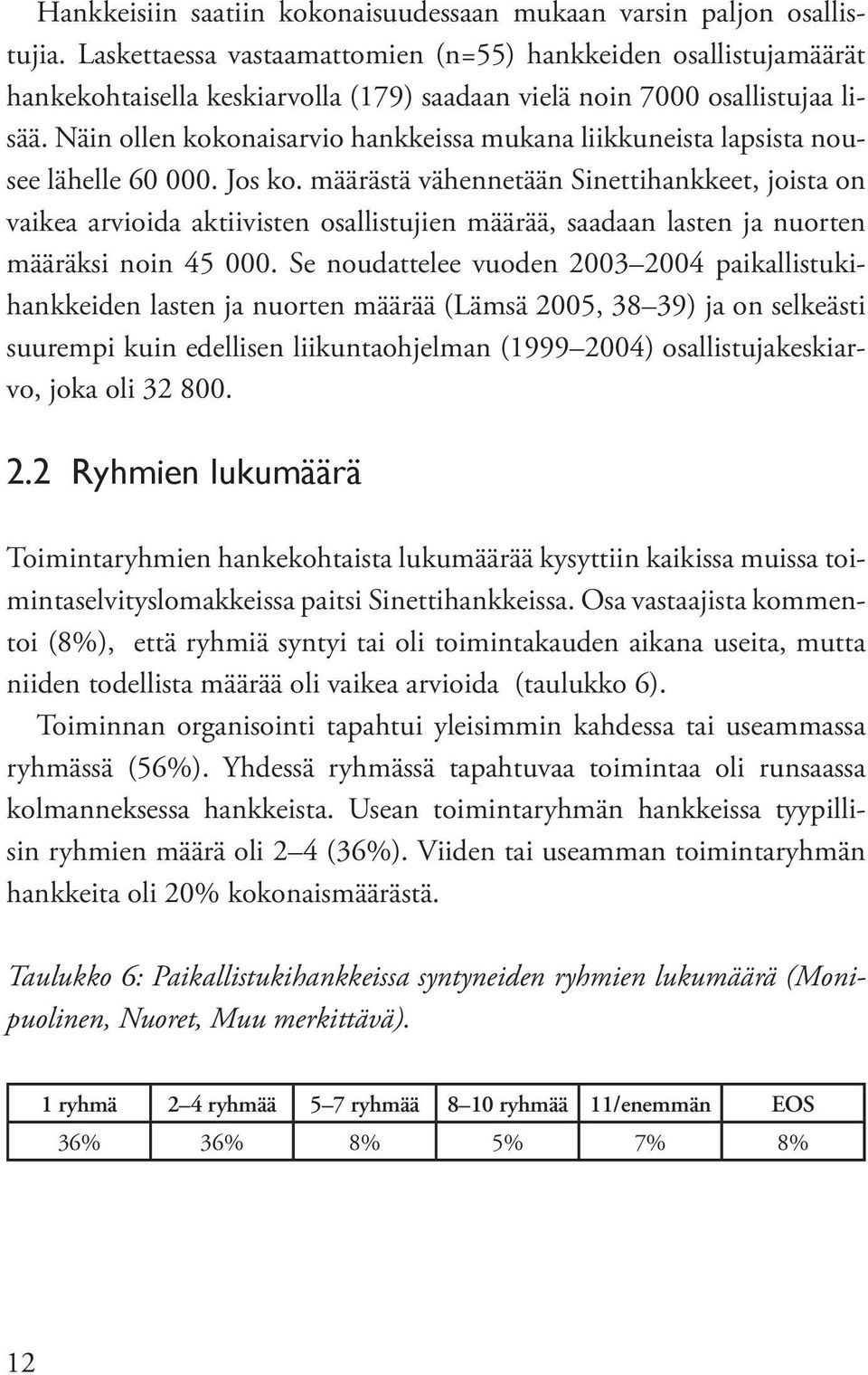 Näin ollen kokonaisarvio hankkeissa mukana liikkuneista lapsista nousee lähelle 60 000. Jos ko.