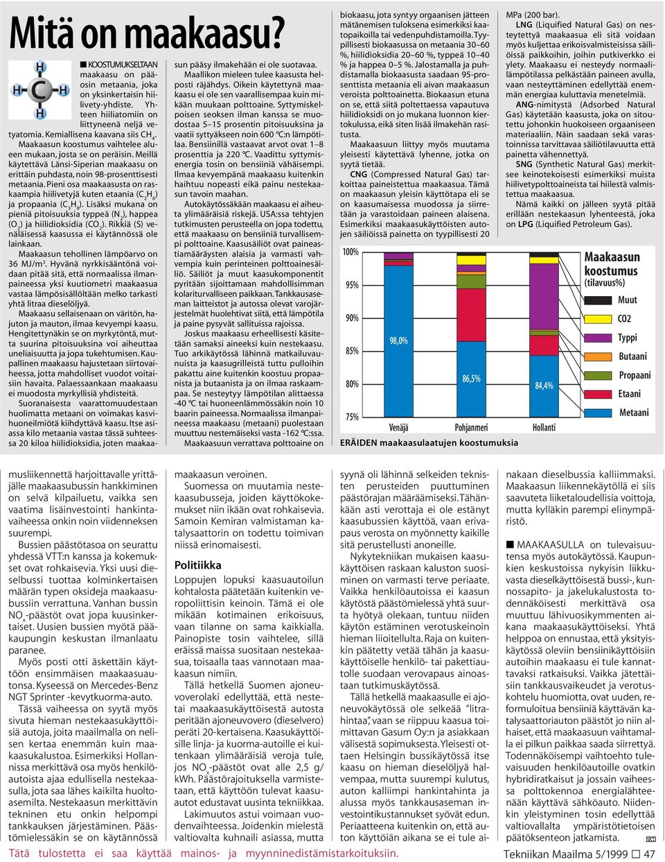Pieni osa maakaasusta on raskaampia hiilivetyjä kuten etaania (C 2 H 6 ) ja propaania (C 3 H 8 ). Lisäksi mukana on pieniä pitoisuuksia typpeä (N 2 ), happea (O 2 ) ja hiilidioksidia (CO 2 ).