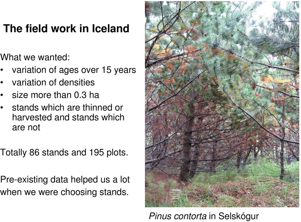 3 ha stands which are thinned or harvested and stands which are not Totally