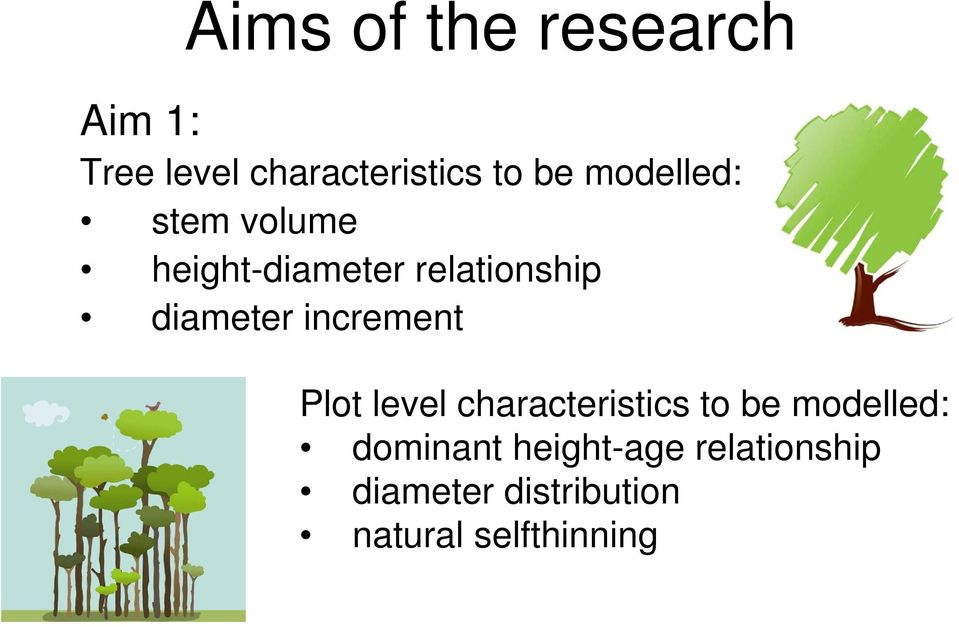 increment Plot level characteristics to be modelled: dominant