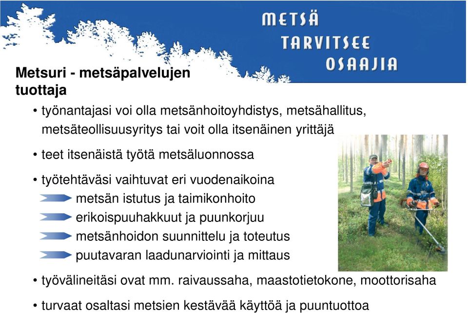 ja taimikonhoito erikoispuuhakkuut ja puunkorjuu metsänhoidon suunnittelu ja toteutus puutavaran laadunarviointi ja